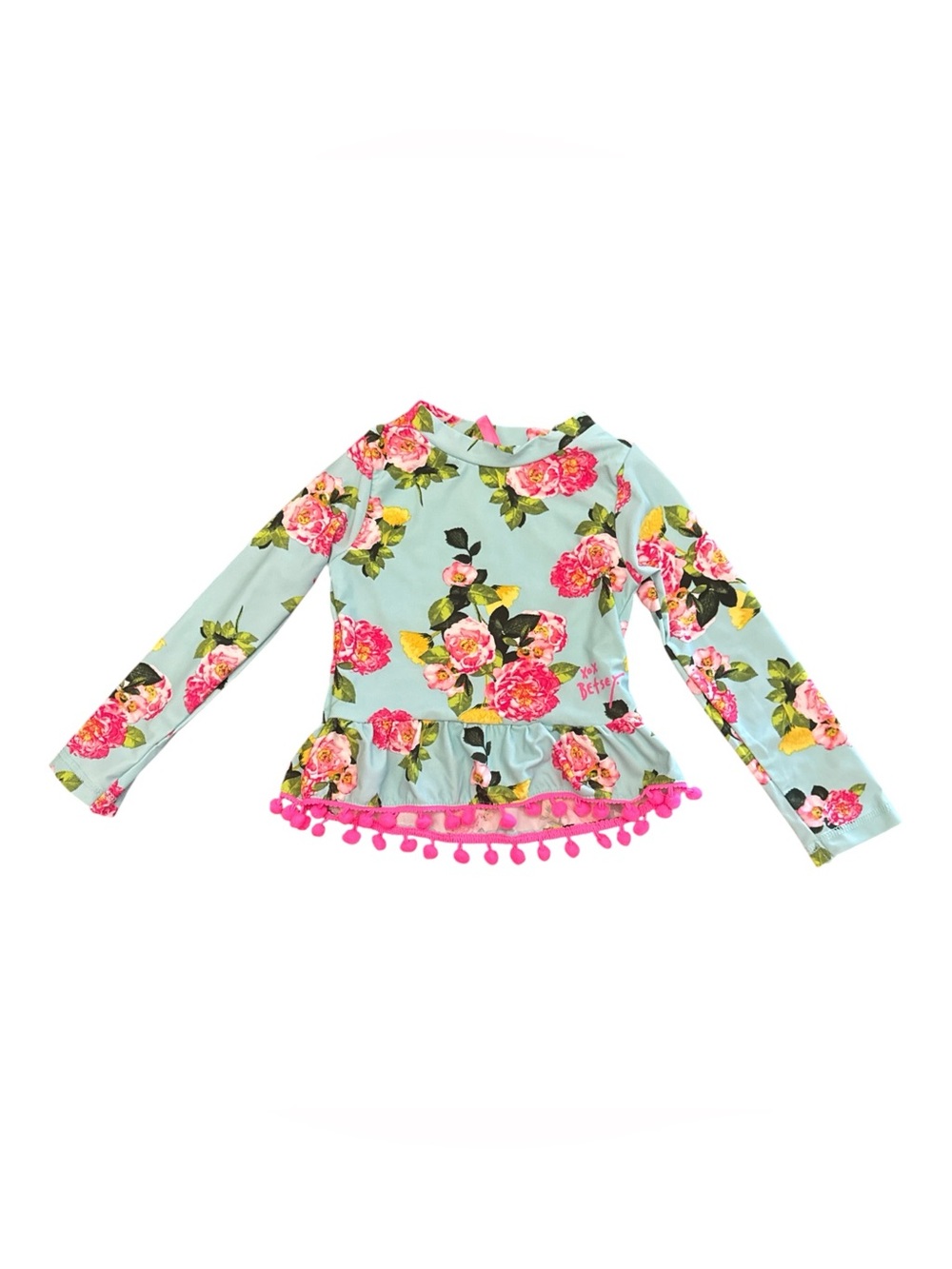 Betsey Johnson Girls Floral Long-Sleeve Swim Rashguard Pink on Mint Boho & Rose